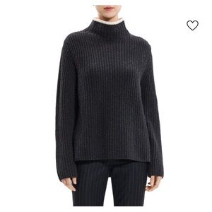 Theory Womens Karenia Wool-Cashmere Turtleneck Sweater S Gray And Ivory .